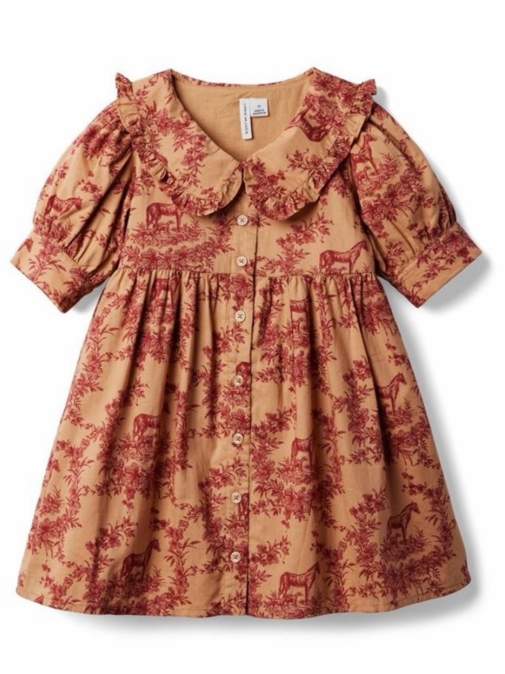 Janie and Jack Floral Equestrian Horse Ruffle Collar Dress 
Size 6 NWT